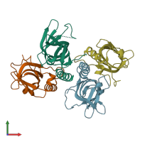 PDB entry 2pqa coloured by chain, front view.