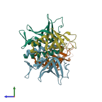 PDB entry 2pqa coloured by chain, side view.