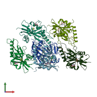 PDB entry 2pqf coloured by chain, front view.