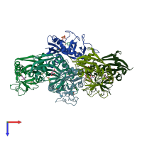 PDB entry 2pqf coloured by chain, top view.