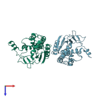 PDB entry 2pqg coloured by chain, top view.