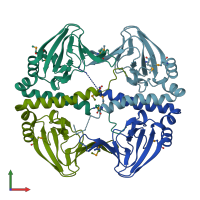 PDB entry 2pqq coloured by chain, front view.