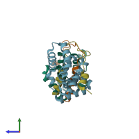 PDB entry 2pqr coloured by chain, side view.