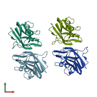 PDB entry 2pqs coloured by chain, front view.