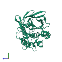 PDB entry 2pqt coloured by chain, side view.