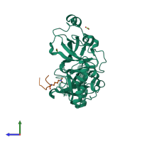 PDB entry 2pqw coloured by chain, side view.