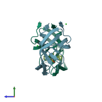 PDB entry 2pqz coloured by chain, side view.