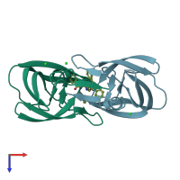 PDB entry 2pqz coloured by chain, top view.