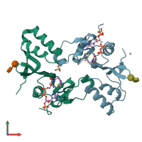 PDB entry 2pr1 coloured by chain, front view.