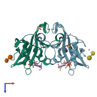 PDB entry 2pr1 coloured by chain, top view.