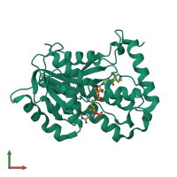 PDB entry 2pr2 coloured by chain, front view.