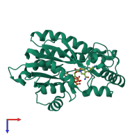 PDB entry 2pr2 coloured by chain, top view.