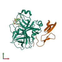 PDB entry 2pr3 coloured by chain, front view.