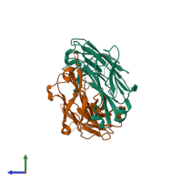PDB entry 2pr4 coloured by chain, side view.