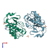 PDB entry 2pre coloured by chain, top view.