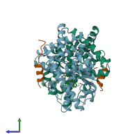 PDB entry 2prg coloured by chain, side view.