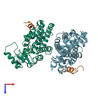 PDB entry 2prg coloured by chain, top view.