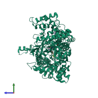 PDB entry 2prj coloured by chain, side view.