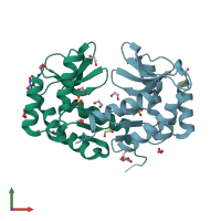 PDB entry 2prv coloured by chain, front view.