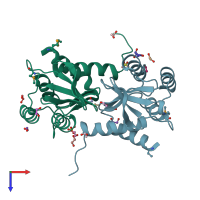 PDB entry 2prv coloured by chain, top view.