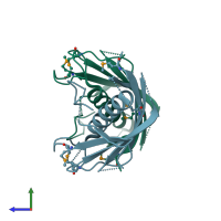 PDB entry 2prx coloured by chain, side view.