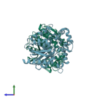 PDB entry 2psf coloured by chain, side view.
