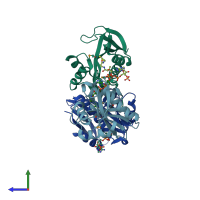 PDB 2psw coloured by chain and viewed from the side.