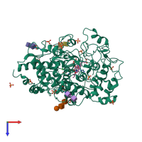 PDB entry 2pt3 coloured by chain, top view.