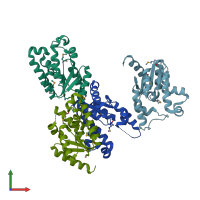 PDB entry 2pt5 coloured by chain, front view.