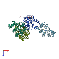 PDB entry 2pt5 coloured by chain, top view.