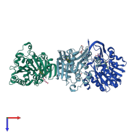 PDB entry 2pt6 coloured by chain, top view.