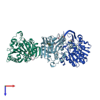PDB entry 2pt9 coloured by chain, top view.