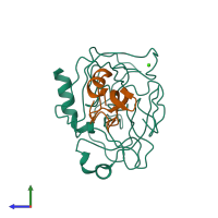 PDB entry 2ptc coloured by chain, side view.