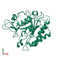 PDB entry 2ptd coloured by chain, front view.