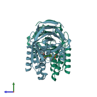 PDB entry 2ptf coloured by chain, side view.