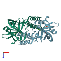 PDB entry 2ptf coloured by chain, top view.
