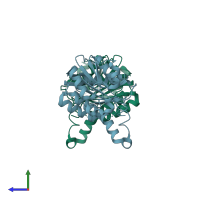 PDB entry 2ptg coloured by chain, side view.