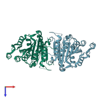 PDB entry 2ptg coloured by chain, top view.