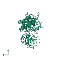 PDB entry 2ptk coloured by chain, side view.