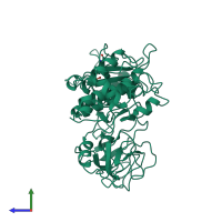 PDB entry 2ptk coloured by chain, side view.