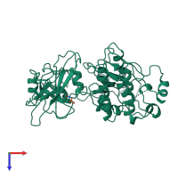 PDB entry 2ptk coloured by chain, top view.