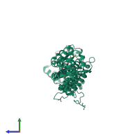 PDB entry 2pts coloured by chain, side view.