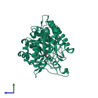 PDB entry 2ptz coloured by chain, side view.