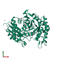 PDB entry 2pu1 coloured by chain, front view.
