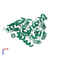 PDB entry 2pu1 coloured by chain, top view.