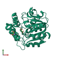 PDB entry 2pu7 coloured by chain, front view.