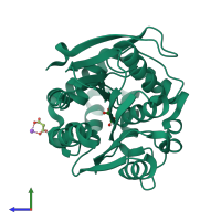 PDB entry 2pu7 coloured by chain, side view.