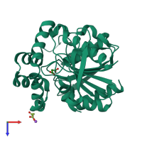 PDB entry 2pu7 coloured by chain, top view.
