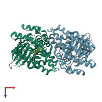 PDB entry 2pu8 coloured by chain, top view.