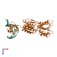 PDB entry 2pue coloured by chain, top view.